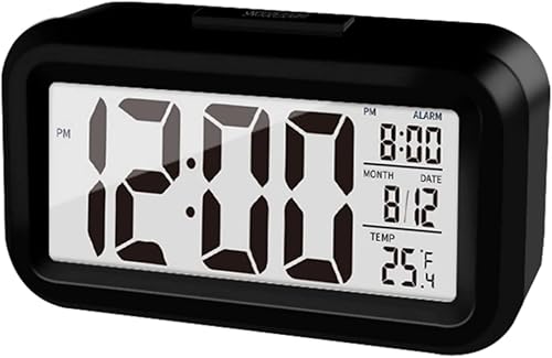 Reloj despertador digital con temperatura interior, funciona con pilas, modelo de repetición, pantalla de 1224 horas para dormitorios, durmientes