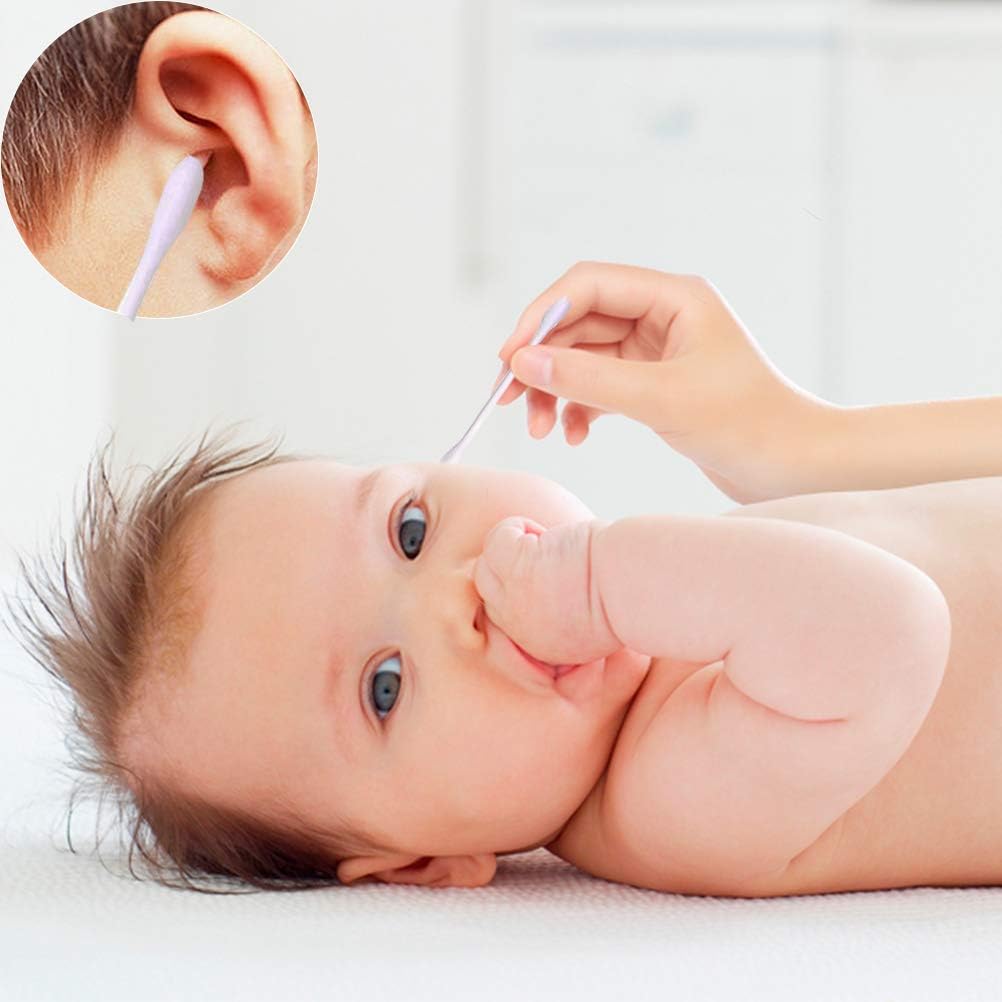 400count Organic Cotton Swabs for Infant Baby/Kid, Round Head Qtip for Baby Ear Nose Clean, 100% Cotton Double Tipped Paper Sticks Multipurpose Cotton Buds
