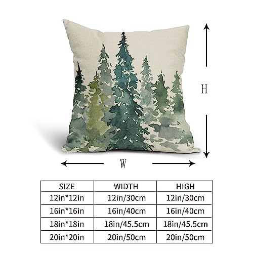 Aytipun Watercolor Tree Pillow Covers 18x18 Set of 2 Green Teal Forest Rustic Nature Themed Decorative Throw Pillows Winter Christmas Outdoor Farmhouse Linen Cushion Case Decor for Sofa Couch Bed by Aytipun - Image 5