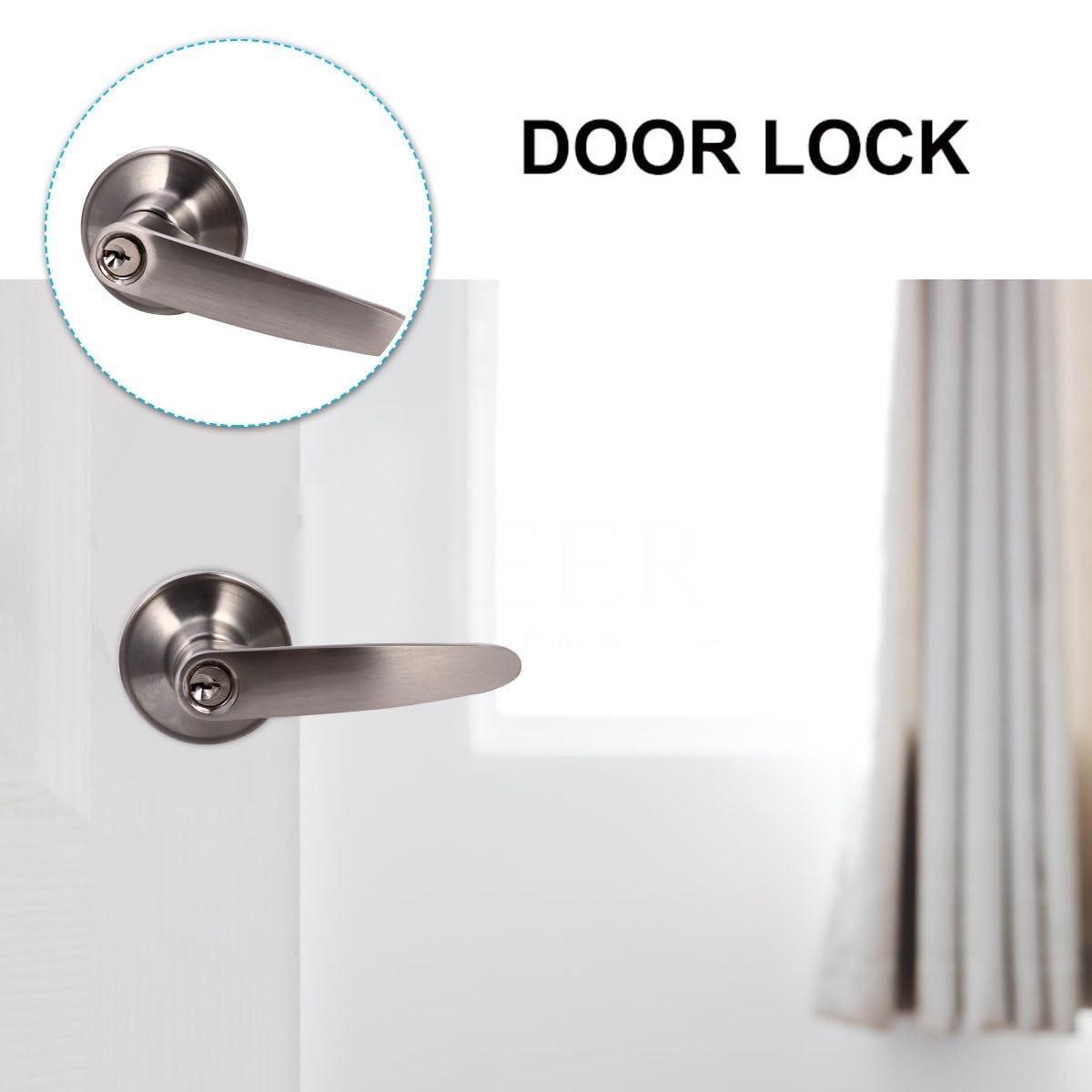 Healeved Serrure de Porte Intérieure en Alliage de Zinc Poignée 3 Barres Solide Serrure de Porte de Chambre et Salle de Bain Sécurité Domicile Installation Facile Résistance à L’Usure
