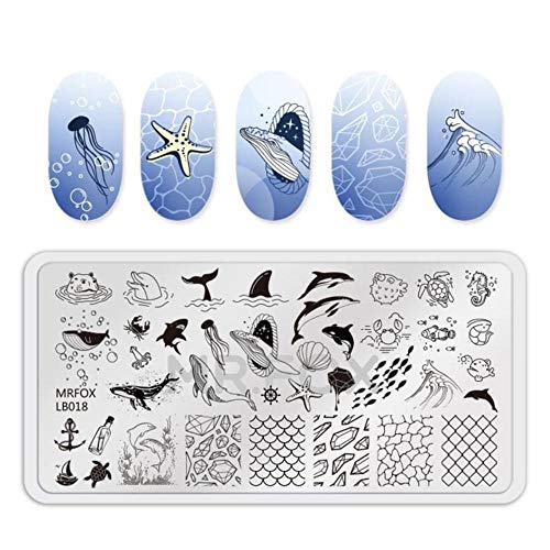 1PCS Blue Ocean Animal Nail Art Stamping Plates Fish Image Stencils for Nails Stamp Tools Manicure Template (Lb018)