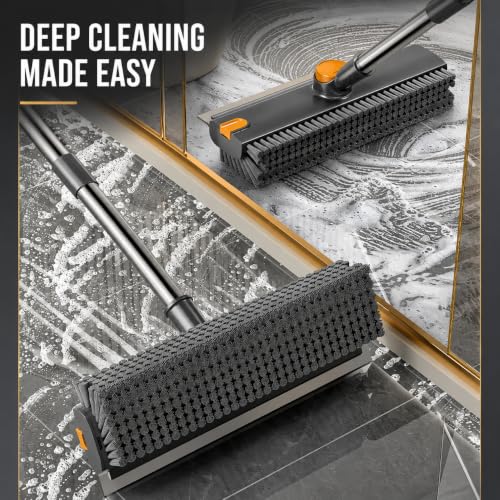 Image of 3 in 1 Floor Cleaning Brush with Wiper, Bathroom Cleaning Brush with Long Handle, Tile Scrubber, Floor Scrub Brush, Bathroom Floor Cleaner and Wiper for Kitchen Tiles, Walls and Toilet