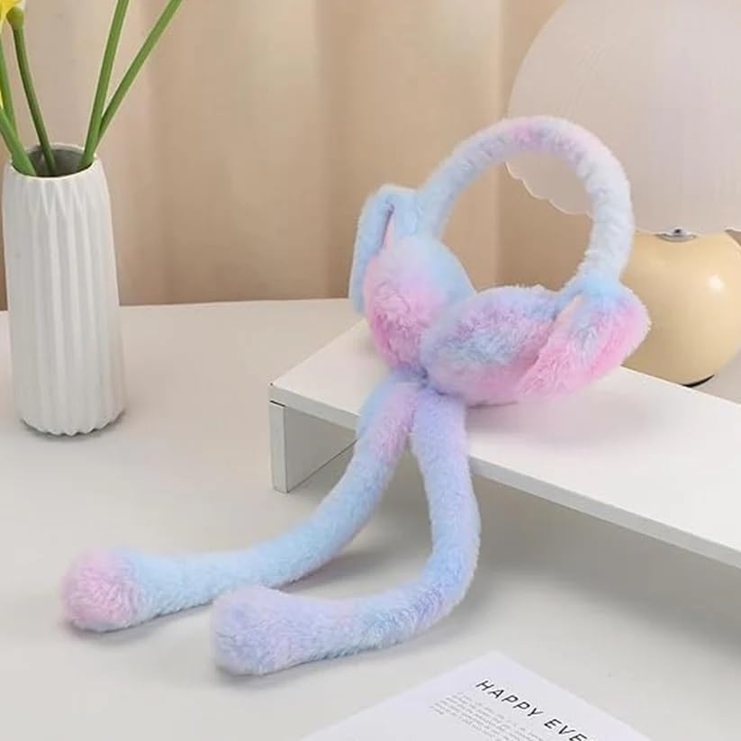 Cute Bunny Moving Ear Earmuffs for Kids | Soft Plush Winter Ear Warmers | Press-to-Move Rabbit Ears Headphones Style 3