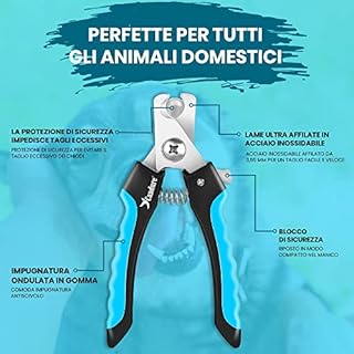 CANDURE Tagliaunghie Cane e Gatto con Guardia per Protezione Cani - Acciaio Inossidabile Tagliaunghie Gatto Professionale per Veterinaria e Uso Personale (Blu, Grande a Medio)