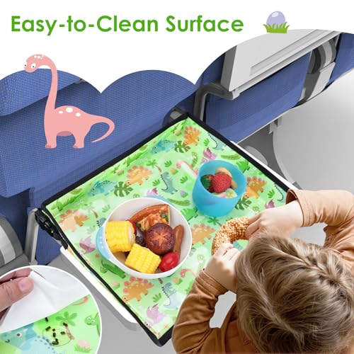 Image of Kids Tray Table Cover, Airplane Tray Cover with Pockets | Airplane Travel Essentials for Kids, Portable Airplane Must Haves for Toddler on Plane or Train and Flying Supplies (Green)