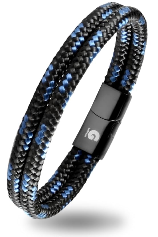 Segeltau Armband Geflochten Nautisch mit Magnetverschluss Seil Armbänder Maritim Surferarmband Galeara Noa (Noa Schwarz - Blau, 195)