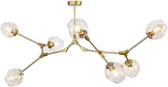 TopDeng Sputnik Moléculas Lámpara De Araña, E27 Vintage Industrial Oro Rama Ajustable Techo Araña Con Vidrio Soplado A Mano Globo Sombra-dorado-7 Luces