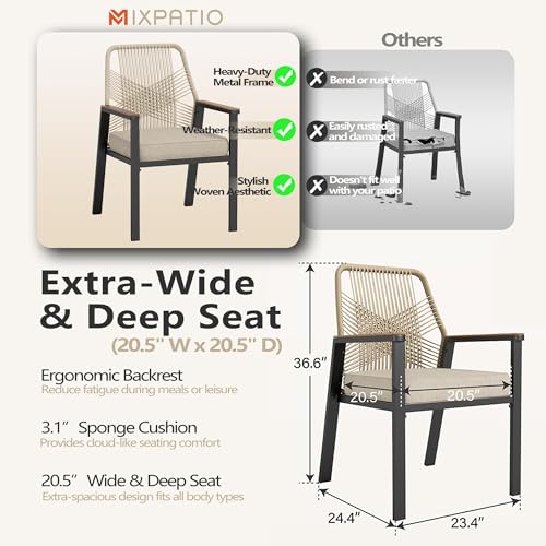 Image of MIXPATIO 9 Pcs Outdoor Dining Set, 8 Rattan Fixed Chairs with Soft Cushion and 57.5 inch Square Table with Umbrella Hole, Patio Table and Chairs for Backyard Porch