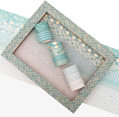 YUBX 10 Rolls Washi Tape Set Creative Gold Foil Decorative Tapes Masking Tape Sets for Craft, Kids, Scrapbook, Bullet Journal, DIY, Gift Wrapping (Bronzing Blues)