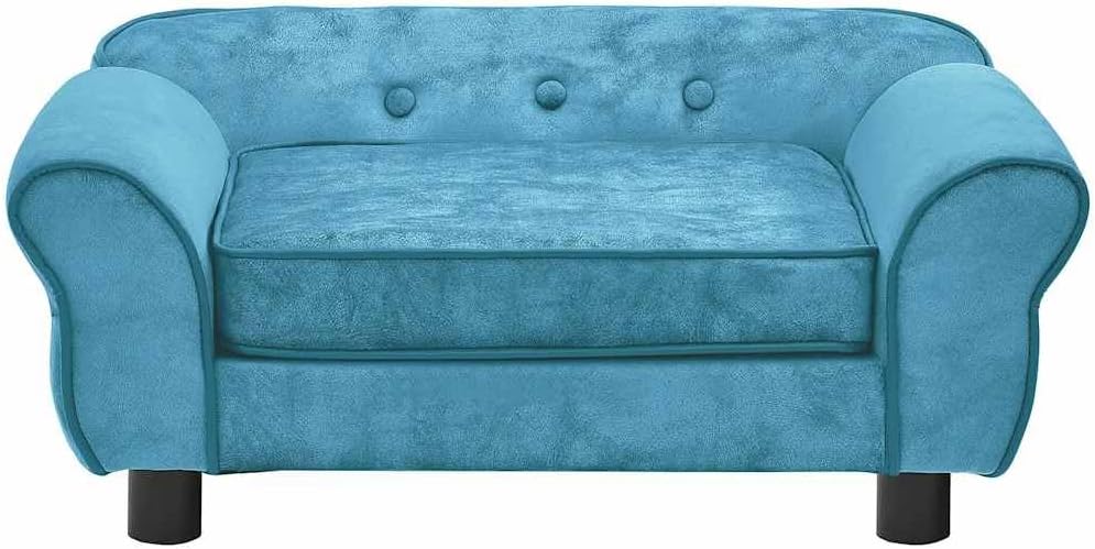 vidaXL Small Dog Sofa/Cat Couch in Turquoise Plush with Anti-Slip Wooden Frame and Washable Cushion Cover for Poodle, Shih Tzu, and More
