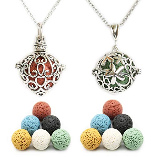 HEDQFM 2PCS Aromatherapy Essential Oil Diffuser Necklace Love Heart and Hollow Ball Pendants