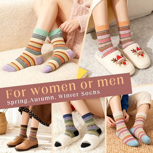 Image of LOCONHA Womens Wool Socks 5 Pairs Winter Warm Sock Thick Knit Cabin Cozy Crew Soft Socks Gifts for Women