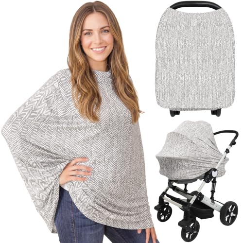 Image of KeaBabies Nursing Cover, Multi Use Breastfeeding Cover (Herringbone) | Fits All Car Seat Cover Canopy, Baby Girl, Boy, Stretchable Breast Feeding Covers for Women, Breathable, Lightweight, Soft