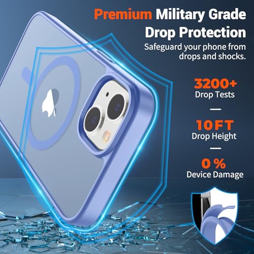 Image of SUPFINE Magnetic for iPhone 15 Case (Compatible with MagSafe) (Military Grade Drop Protection) Slim Translucent Matte Shockproof with Anti-Fingerprint Phone Case, Blue Purple