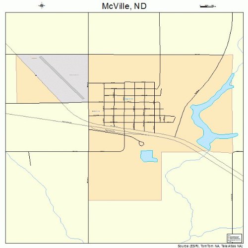 Large Street & Road Map of McVille, North Dakota ND Printed poster