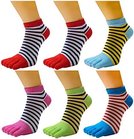 Women Toe Socks Low Cut Ankle Cotton Five Finger 6 Pack Athletic Mesh Wicking