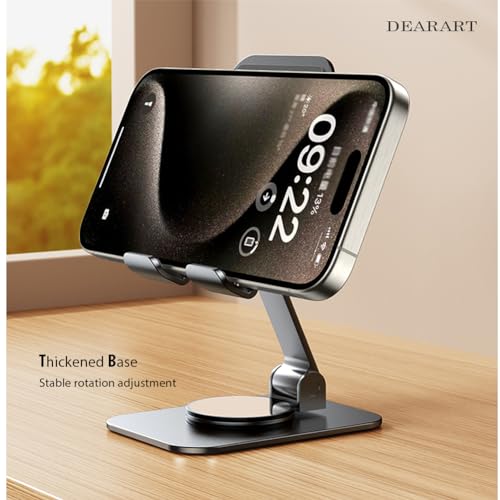 Image of DEARART Cell Phone Stand, 360 Adjustable Phone Stand for Desk, Foldable Phone Holder Fully Carried Easily, Grey (Square Base)