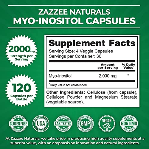 Zazzee Myo-Inositol And D-Chiro-Inositol Capsules, Ideal 40:1 Ratio, Vegan, Non-Gmo And All-Natural, Premium Quality #TOP2