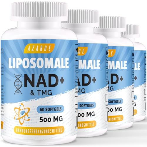 Liposomales NAD+ Cápsulas Blandas 500 mg con TMG de 250 mg, más Eficientes que el Ribósido de Nicotinamida, Respaldan la Energía Celular y el Envejecimiento Saludable (60 Unidad (Paquete de 4))