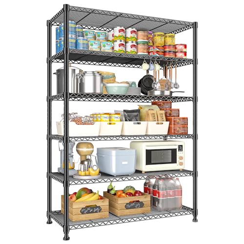 REIBII 75' H Metal Shelving 6 Tier Storage Shelf Adjustable Kitchen Shelf Wire Shelving Unit...
