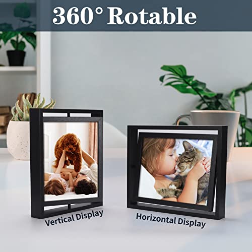 Exyglo 2 Pack 8X10 Rustic Rotating Floating Picture Frames, Photo Frames For Vertical Or Horizontal Tabletop Display, Black #TOP3