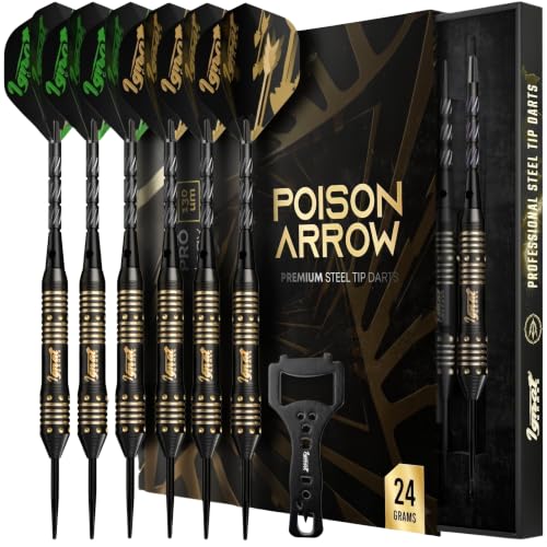IgnatGames Steel Tip Darts Set - 6 Pack Premium 24 g Brass Barrels Darts Metal Tip Set with Aluminum Shafts, 16 pcs Standard & Slim GlideXPro Flights, Sharpener, Wrench & Exquisite Case