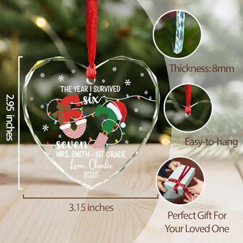 Custom Teacher 6 7 Christmas Ornament, The Year I Survived 67 Glass Ornament 2026, Elementary Teacher Six Seven Ornaments, Personalized Six Seven Christmas Tree Decor, Keepsake Gift from Students