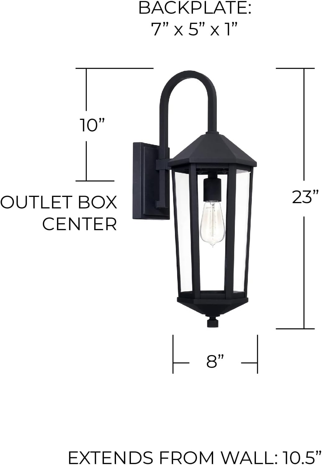 Capital Lighting 926911BK Ellsworth Clear Glass Outdoor Wall Sconce, 1-Light 100 Watt, 23" H x 8" W, Black