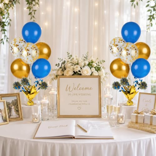 4 Set Blue Gold White Balloon Centerpieces for Table Blue Gold Balloons Stand Kit for Table for Birthday Baby Shower Graduation Anniversary Wedding Boy Baptism Retirement Party Decorations by YLOLUL - Used condition - Image 5