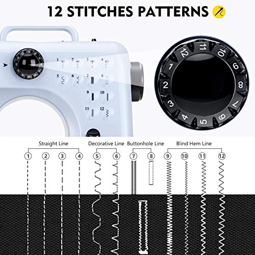 Magicfly Portable Sewing Machines with Back Sewing, 12 Built-in Stitches Mini Sewing Machine for Beginner, 3 Replaceable Feet, Extension Table, Accessory Kit, White by Magicfly - Image 3
