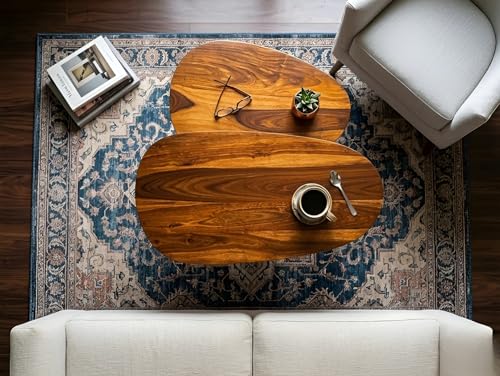Image of Sheesham Wood Coffee Table Set for Living Room | Nesting Center Table Set of 2 with Oval Top and Tapered Legs | Modern Wooden Tea Table with Space Saving Design | Mid Century Style Furniture | Brown