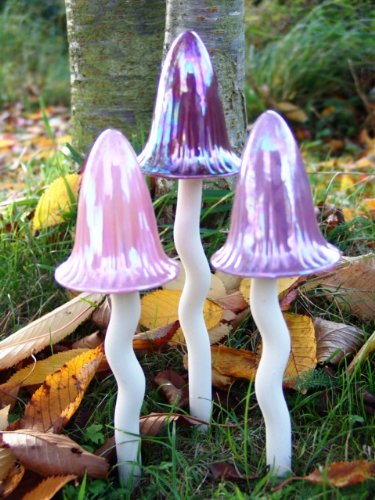 Bosmere W121 3-Pack Garden Ceramic Lawn Ornament, Toadstools, Luster Spring Colors