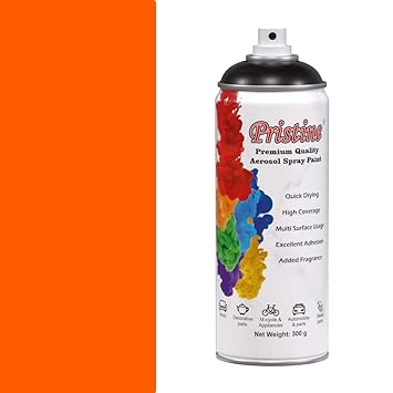 Pristine DIY, Multipurpose, Fluoresecnt effect, Quick Drying Aerosol Spray Paints with Matt Finish For Metal, Wood, Walls and Plastic 300gm(400 ml) Fluorescent Orange
