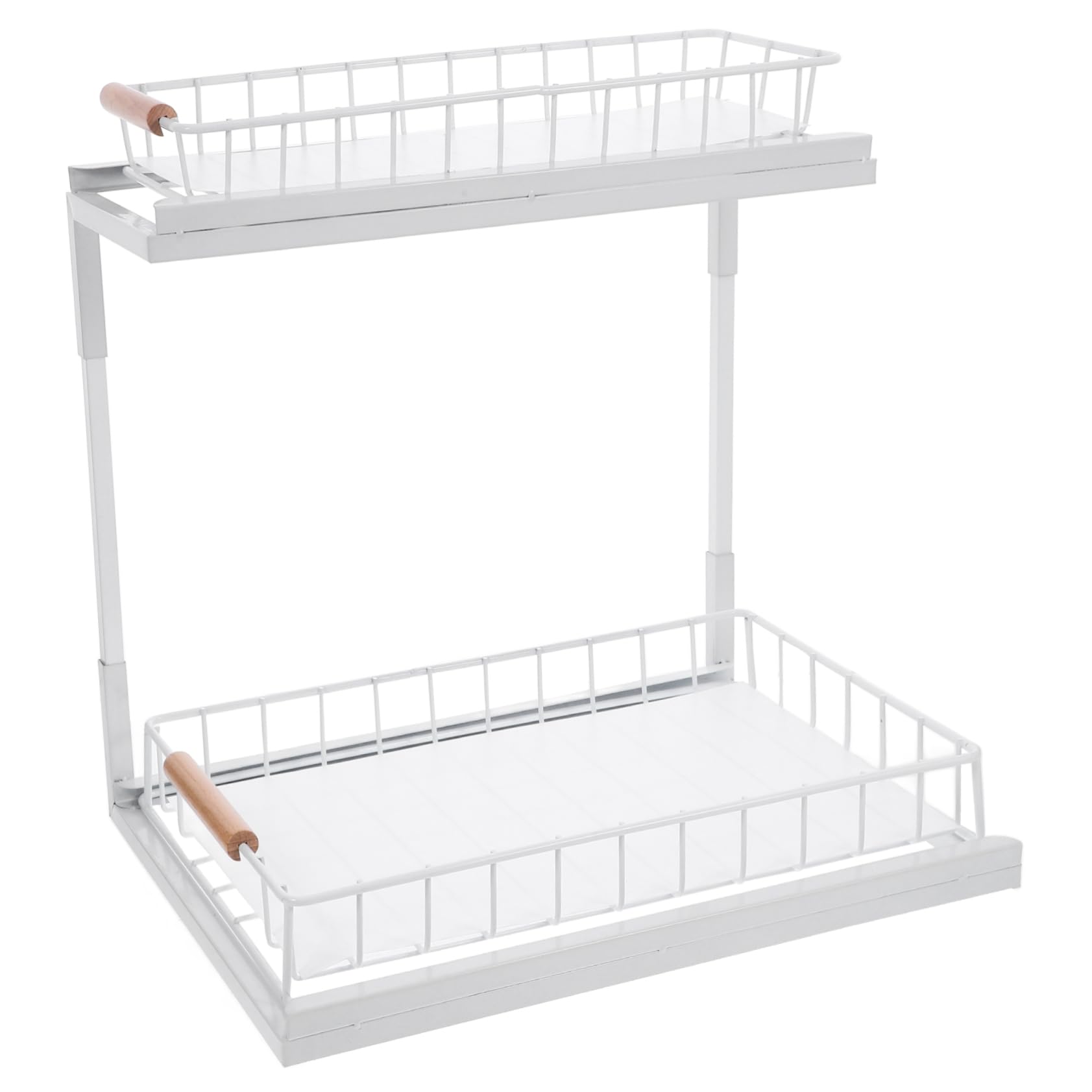 AUTSUPPL Modern Kitchen Spice Rack Double-layer Cabinet Organizer under Sink Storage Slide Out Shelf White