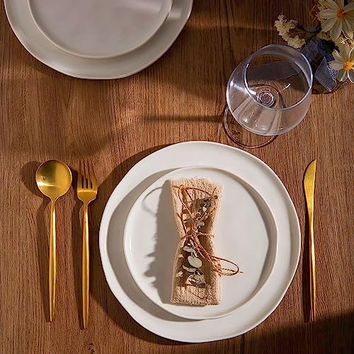 Leratio Ceramic Plates,8.0 Inch Salad Plates Set Of 6,Handmade Porcelain Plates For Kitchen With Wavy Edge,Microwave & Dishwasher & Oven Safe,Light Weight & Scratch Resistant Dishes-White #TOP5