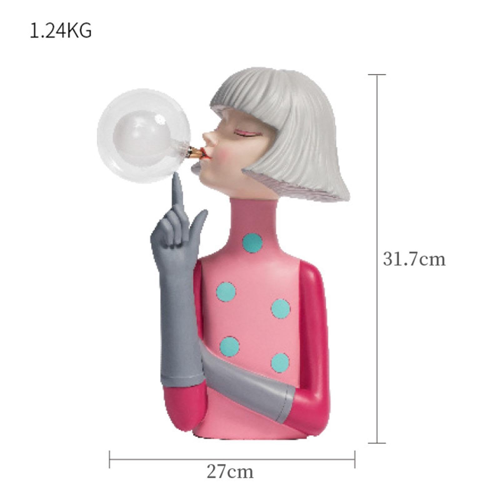 Lámpara de Noche Creativa Decoración de Escritorio Niña Soplando Burbuja Lámpara Moderna Figura Decorativa para Dormitorio Oficina Sala de Estudio, Rojo, Individual