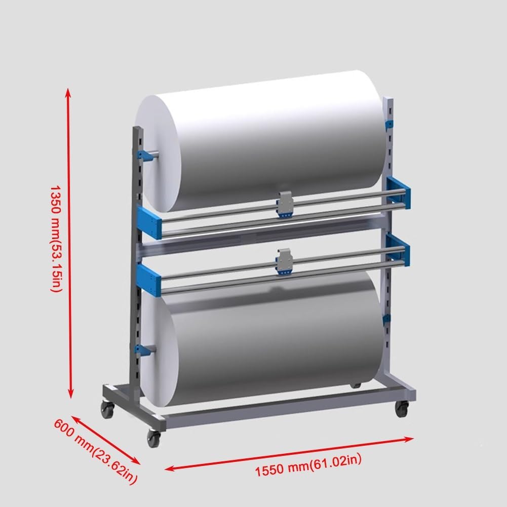 Dispenser per Rotoli di Pluriball A Doppio Strato, Porta Pluriball con Taglierina, per Rotoli Larghi 120 Cm, con 4 Ruote, Dispenser in Acciaio Resistente per Magazzino, Fabbrica E Logistica.