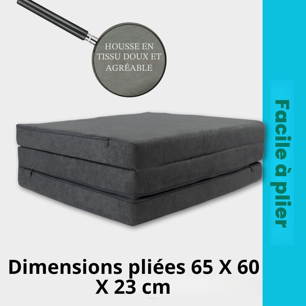 FORTISLINE Matelas Pliant 3 Parties 180 x 65 x 7 cm, Gris Motif - Matelas d’appoint Pliable pour invité, Voyage et Camping, Housse Lavable