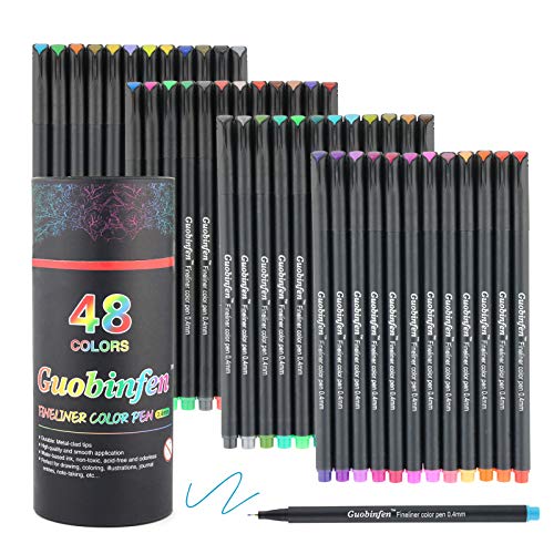 GUOBINFEN Fineliner Color Pens, 48 Colors Journal Planer Colorful 0.4 mm Fine Point Pens Set for Kids Adult Sketch, Writing, Coloring Book, Note Taking Calendar Agenda Art Projects Supplies Scrapbook