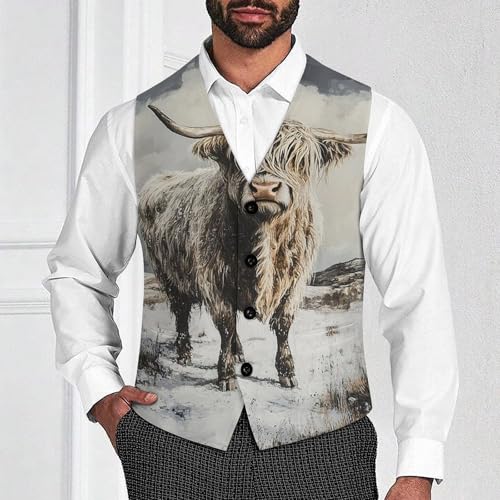 Portrait of Highland Cow Men's Suit Vest Slim Fit V-Ncek Waistcoat Business Casual Vest2