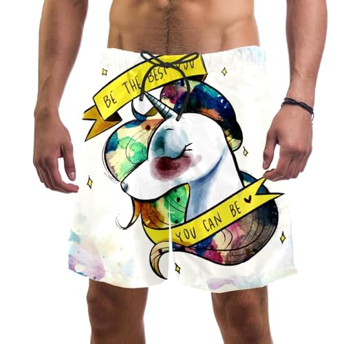 Short de bain homme licorne aquarelle au séchage rapide pour la plage