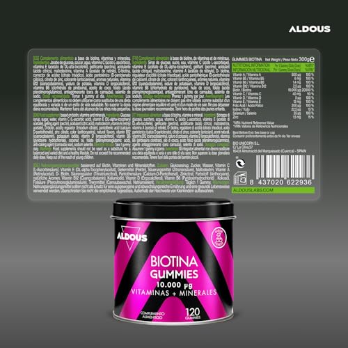 Biotina Gummies 10.000 mcg - 120 Gummies - Sabor Cereza - Gominolas para el Pelo - Acido Folico, Zinc, Selenio, Yodo + Vitaminas - Biotina para el Cabello - Vitaminas Pelo Piel y Uñas - Multivitaminas - imagen 7