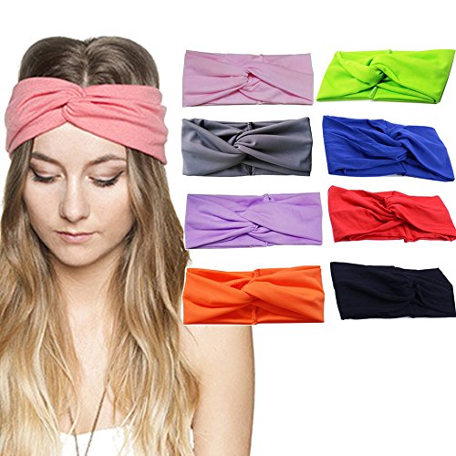 JALIYO Women's Headbands Headwraps Elastic Floral and Bowknot Cross Hair Band (8 Pack, Criss Cross 1)