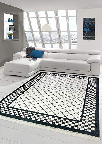 Teppich Traum Alfombra Sala de Estar Alfombra Lavable con Rombos en Negro Crema Größe 120x160 cm