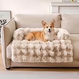 YQLKYMLO Dog Bed for Couch, Calming Dog Couch Bed for Small Medium Dogs, Fluffy Faux Fur Fuzzy Washable Pet Sofa Covers Protector Mat Pad for Pets Cats Puppy