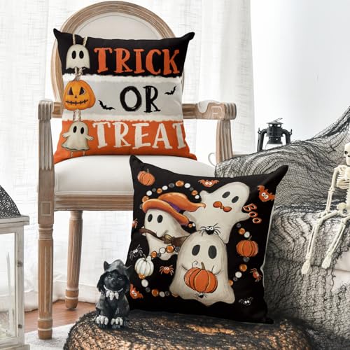 Housse de coussin citrouille zippée au format carré 45 cm