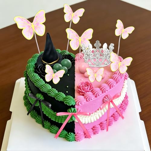Pink Crown Witch Hat Cake Decorations Pink Green Balls Butterfly Birthday Party Supplies Fairy Fantasy for Party Decoration