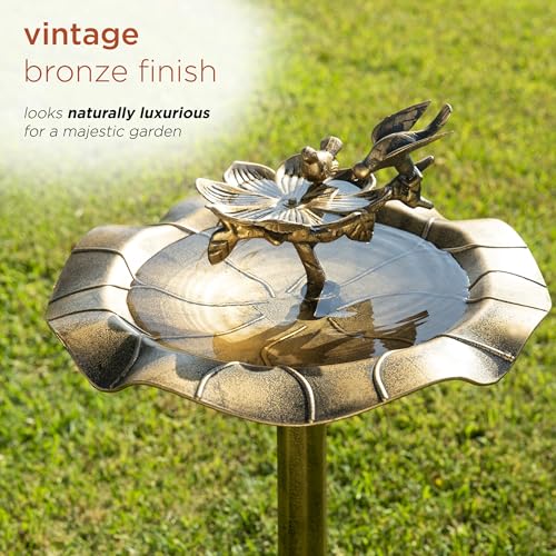 Image of Alpine Corporation 34 inch Tall Pedestal Birdbath Fountain with Bird and Flower