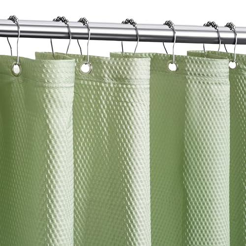 Tititex Solid Sage Green Cloth Fabric Shower Curtain Liner with 2 Magnets - Texture Soft Hotel Quality Waterproof Shower Liner, Light-Weight & Machine Washable 60x72 inch