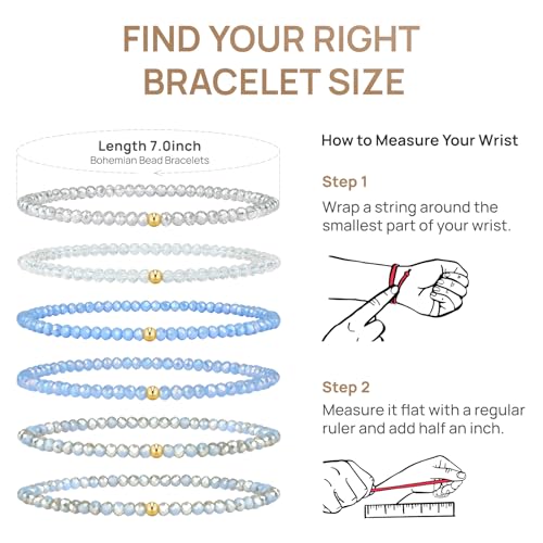 Beaded Bracelets for Women Stackable Bead Bracelets 6Pcs Bohemian Stretch Crystal Beads Boho Bracelet Set Friendship Jewelry4